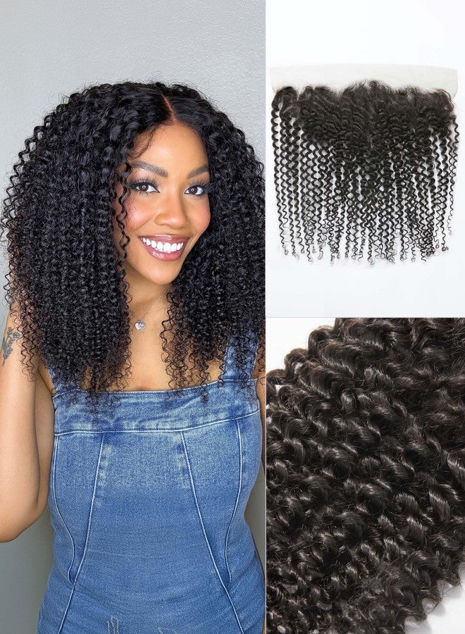 LUVME 13x4 وصلة شعر أمامية مجعدة عالية الدقة من الدانتيل الشفاف، شعر برازيلي بكر طبيعي 12A، لون أسود طبيعي، فرق حر، طول 20 بوصة - Image 1